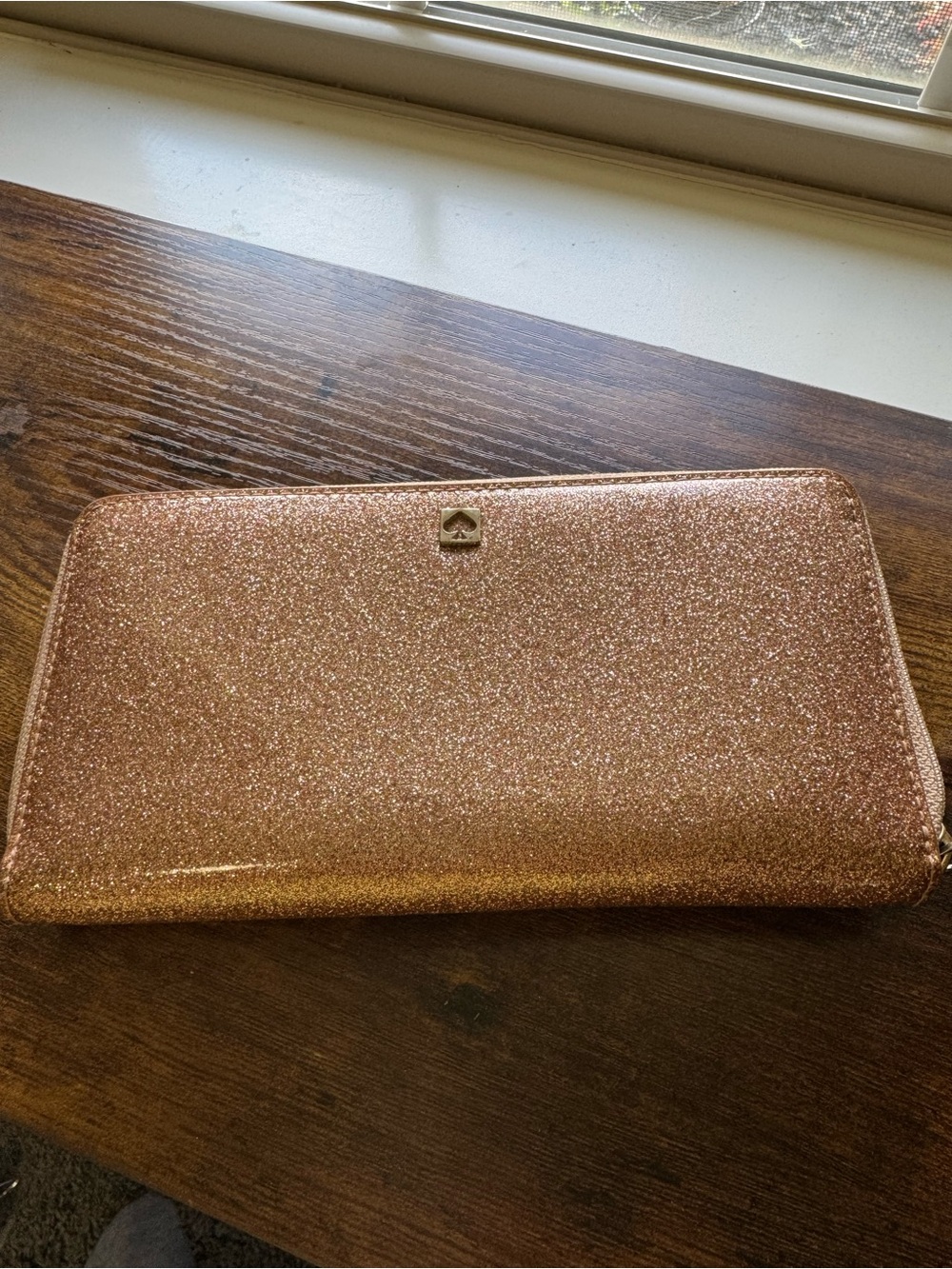 Kate Spade Rose Gold Glitter Continental Zip-Around Wallet